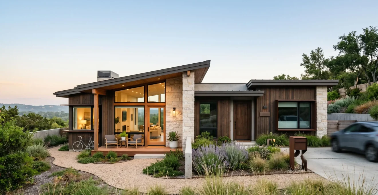 Modern residential property exterior with subtle split composition suggesting two rental strategies