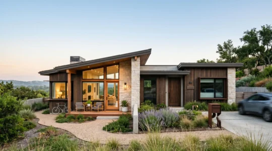 Modern residential property exterior with subtle split composition suggesting two rental strategies
