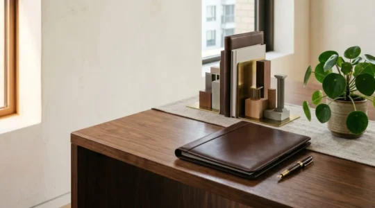 Professional financial strategy setup with premium materials showing growth and optimization