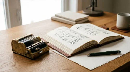 Professional workspace showing financial planning materials and calculator with natural lighting emphasizing strategic household budget management