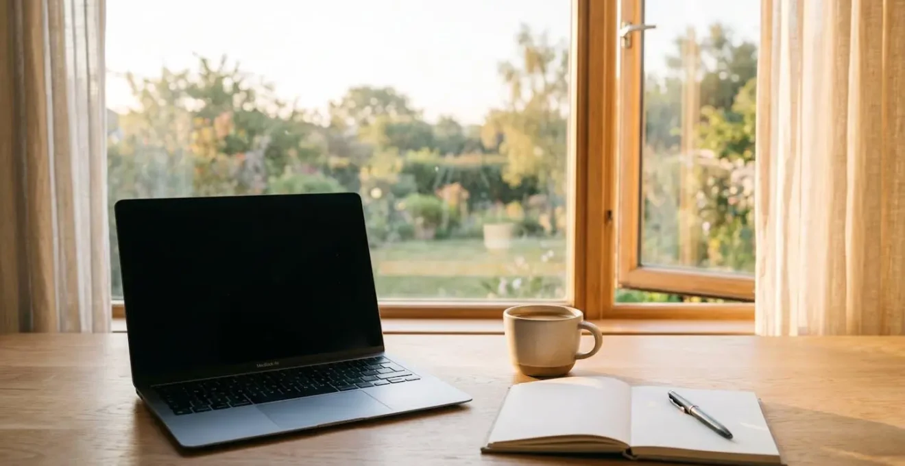 A calm Sunday morning financial planning workspace with natural lighting