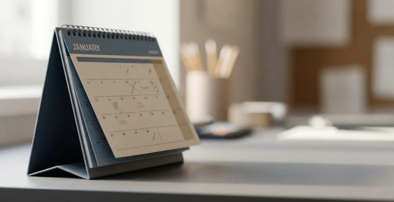 Close-up of calendar page showing January 31st deadline with subtle stress indicators in professional lighting