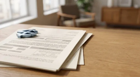 Professional editorial photograph showing abstract representation of international tax documents and financial planning for US share investment